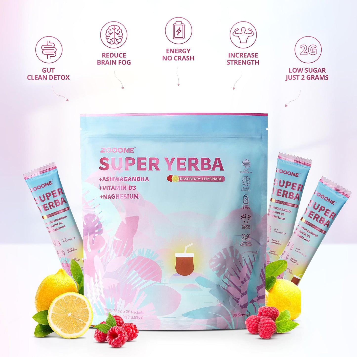 Super Yerba | Yerba Mate Instant Tea Powder | RASPBERRY LEMONADE Flavor