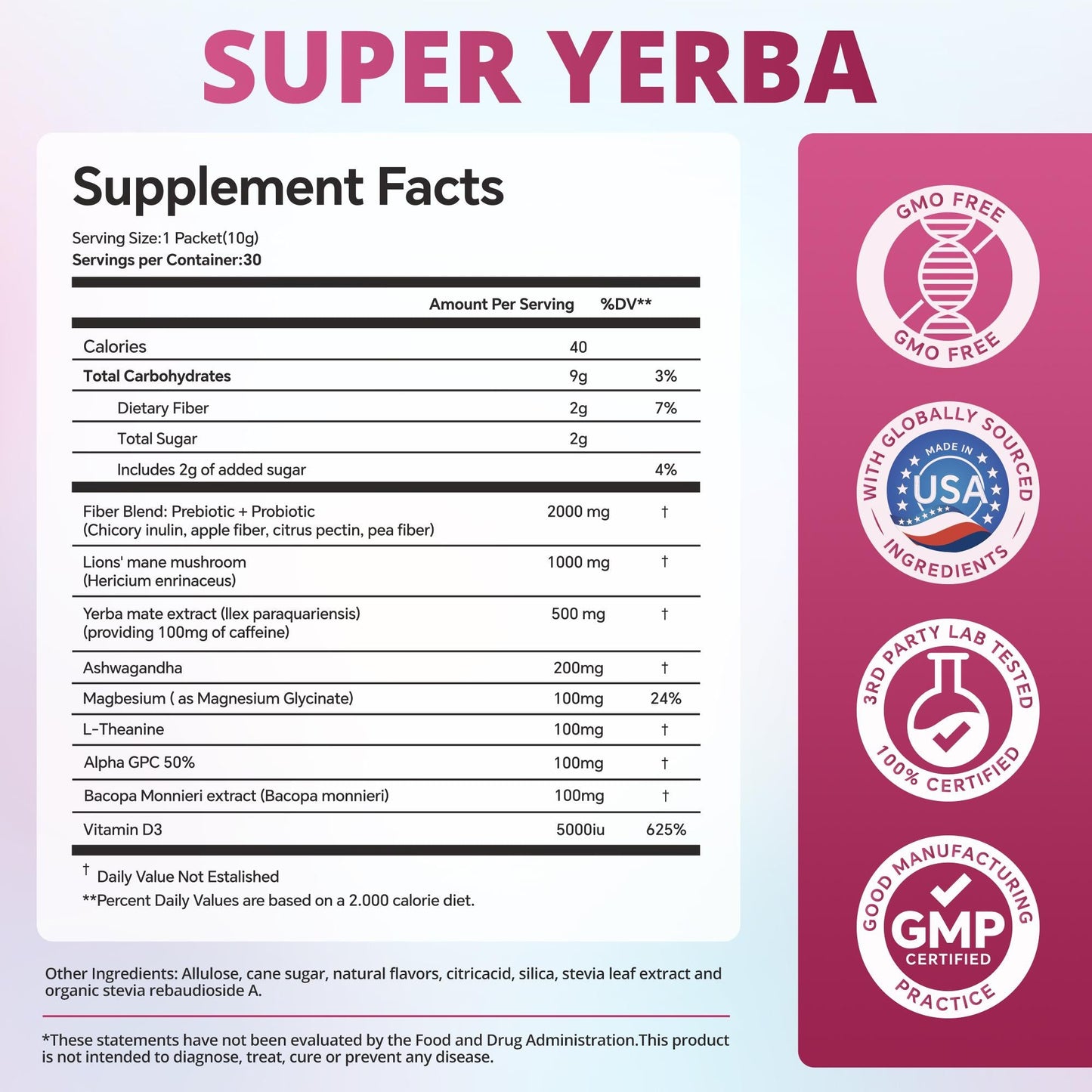 Super Yerba | Yerba Mate Instant Tea Powder | RASPBERRY LEMONADE Flavor