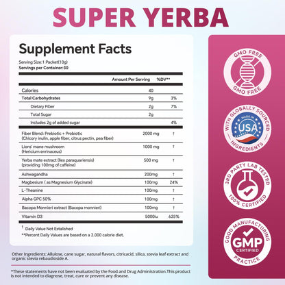Super Yerba | Yerba Mate Instant Tea Powder | RASPBERRY LEMONADE Flavor